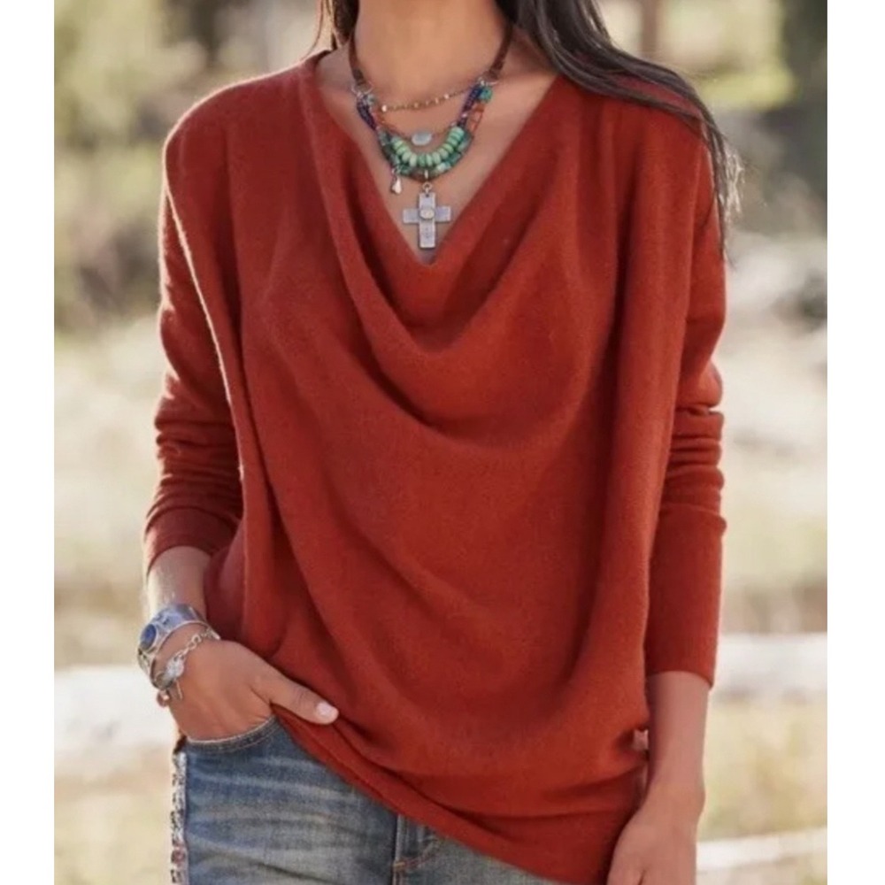 Sundance 100% Cashmere Cowl Neck Sweater Burnt Orange Top Earthy Boho Autumn L